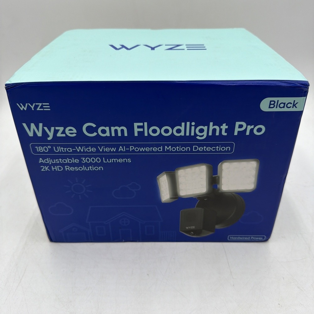Wyze Cam Floodlight Pro BLACK 3000 Lumen LEDs 180° Wide View 2K HD Outdoor Wired
